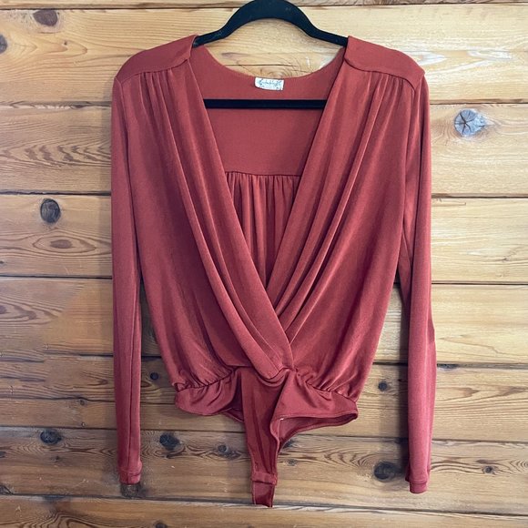 Free People Long Sleeve Turnt Bodysuit Top - Picture 1 of 5